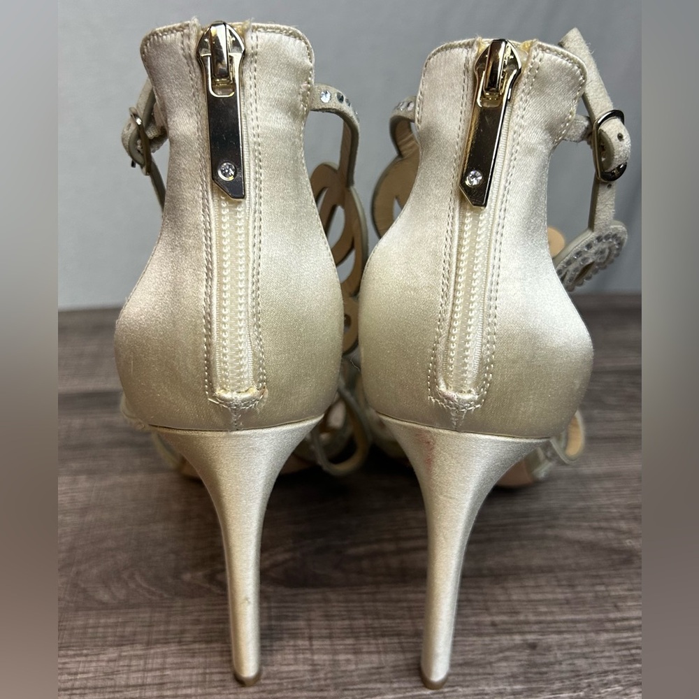 Badgley Mischka Terry Sparkly Rhinestone Heels Gold Strappy Bridal New Years - Picture 5 of 8